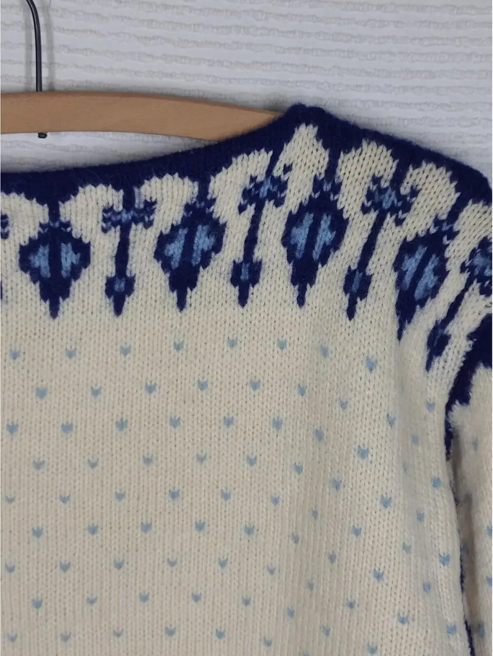 Vintage 60s Norwegian Knit Sweater Women's M Hand Knit Blue Drip Intarsia Norway - Picture 5 of 10